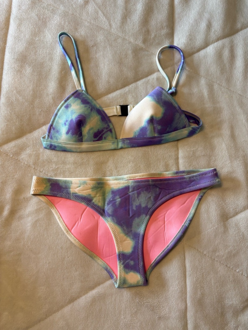 triangl swimwear Tie-Dye Neoprene Bikini Set - Purple, Pink & Aqua